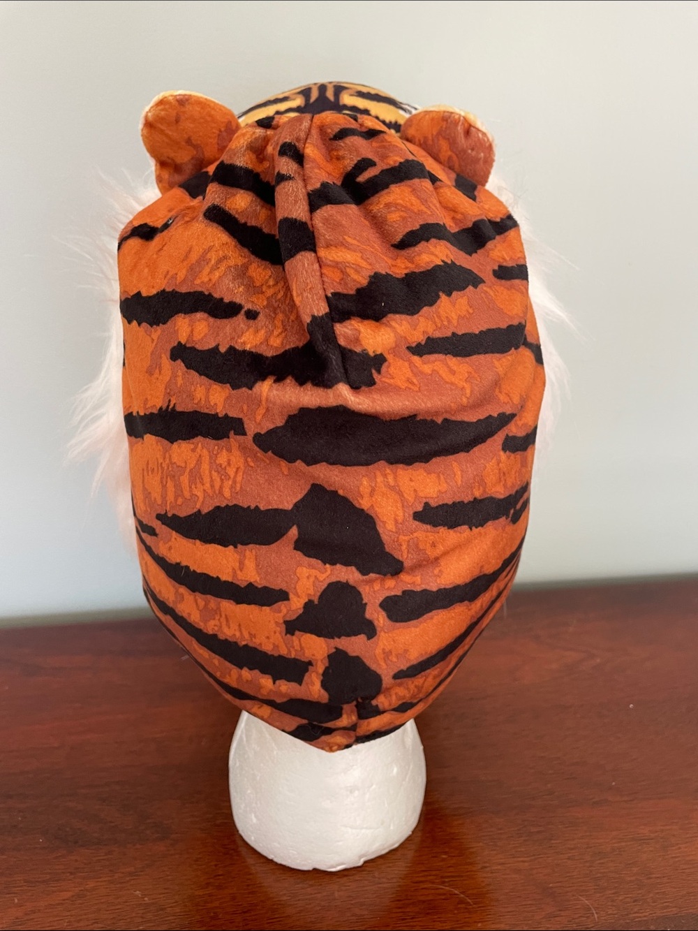 Kids Plush Tiger Head Costume Hat in Orange with White Accents - Picture 3 of 5